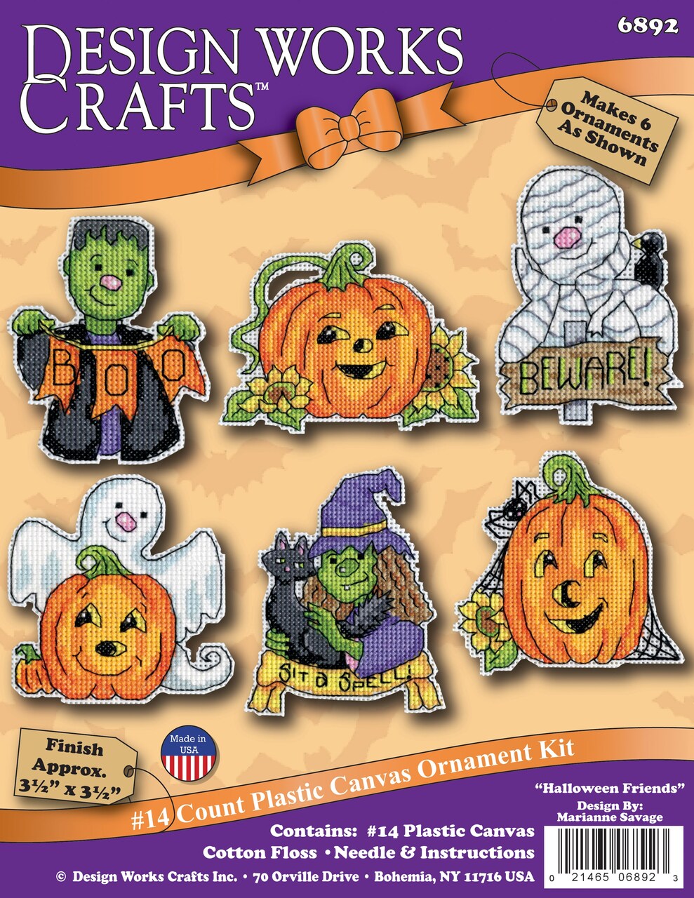 Design Works Counted Cross Stitch Kit 3.5"X3.5" Set of 6-Halloween Friends